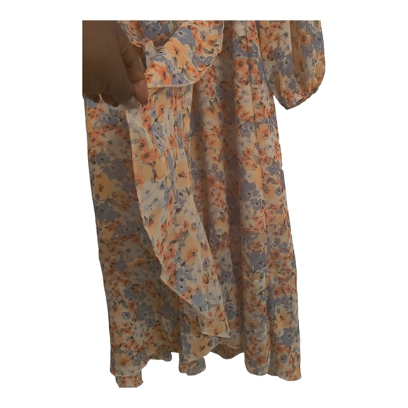 Pretty Garden Women's Floral Print Boho Dress, Long Sleeve,XL, Orange/Blue. - Picture 8 of 11